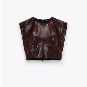 Zara burgundy faux leather crop top